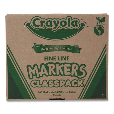 Crayola Fine Line 200-Count Non-Washable Marker, Fine Bullet Tip, Asstd Colors 588210